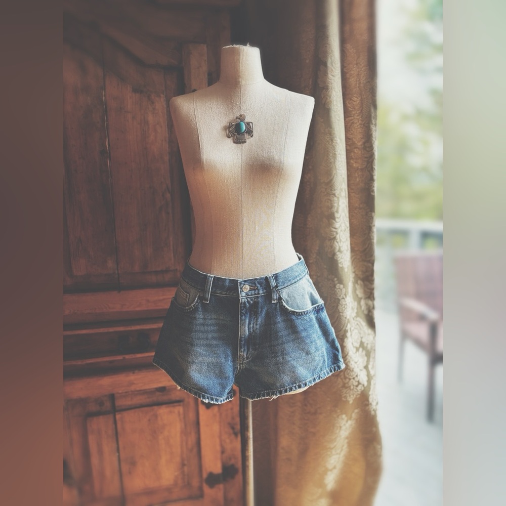 Reworked Two-Tone High Rise Denim Shorts Size 29 NWT